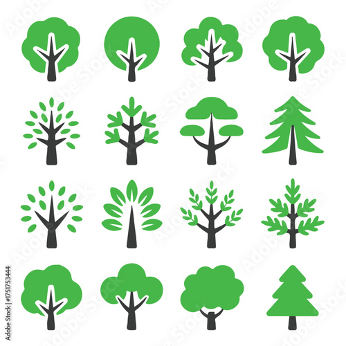 set of tree icons variety of canopy shapes vector ai eps perfect for web and print
