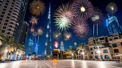 Crédence de cuisine Burj Khalifa Feux d'artifice autour du Burj Khalifa  © wahyudi