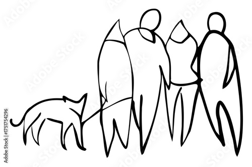 Group of outline people, stylized people silhouettes, little crowd
