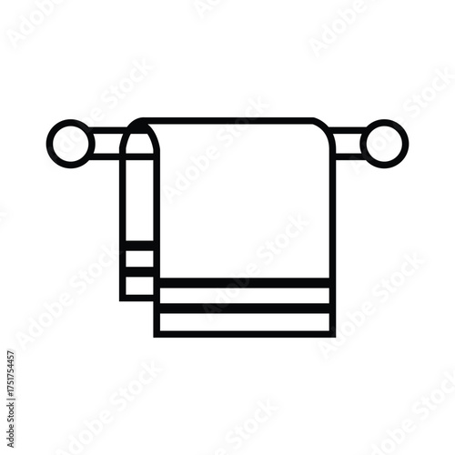 A simple black outline depicts towel on towel rack against white background