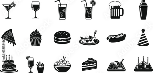 Delicious food and drink silhouettes showcase culinary delights and social gatherings