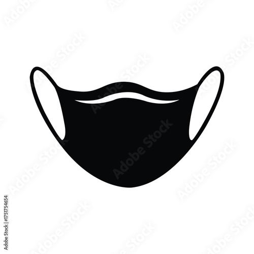 Black face mask simple with comfortable ear loops on white background