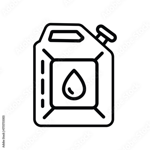 Black outline showcases a fuel container having a water drop symbol over white background