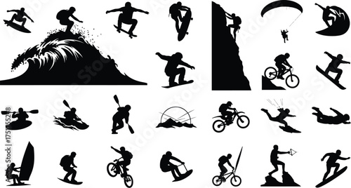 Silhouette collection of extreme sports set of vector illustrations of various sports activities