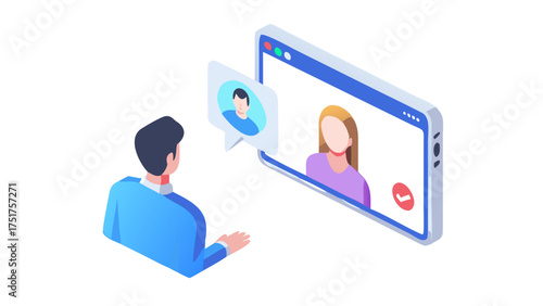 Isometric illustration of video call on smartphone