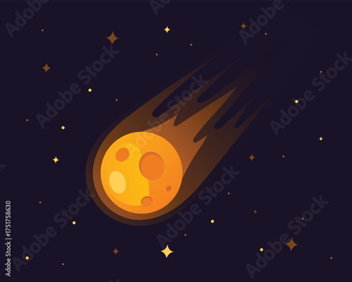 Golden comet streaking across a star-filled sky, celestial body on cosmic adventure, space event