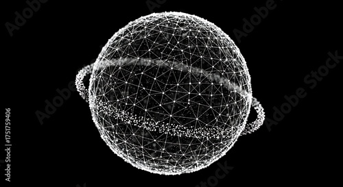 Futuristic 3D Sphere with White Particle Lines – Digital AI & Big Data Concept