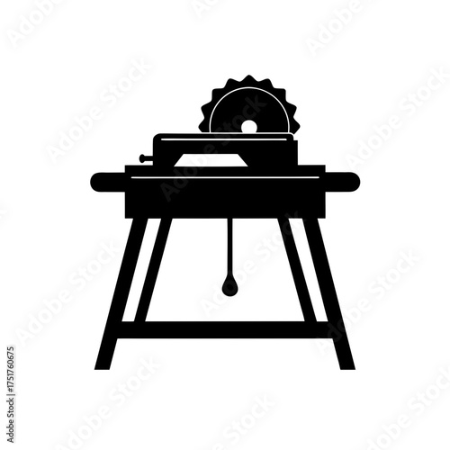 Silhouette of a table saw machine on transparent background