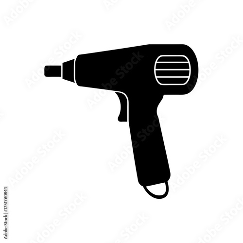Silhouette of a black heat gun tool on transparent background