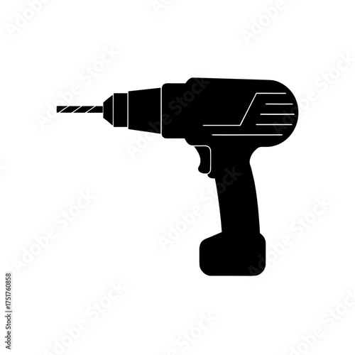 Silhouette of a cordless drill tool on transparent background