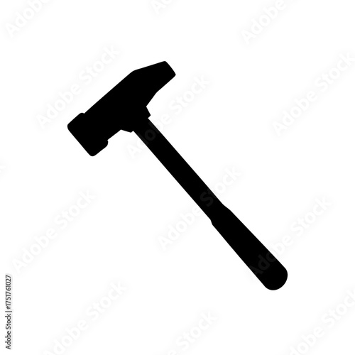 Silhouette of a black hammer tool on transparent background