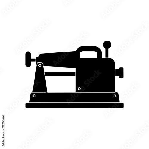 Black silhouette of a machine tool on transparent background