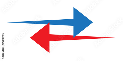Red and blue arrows pointing opposite directions showing exchange transfer or conflict