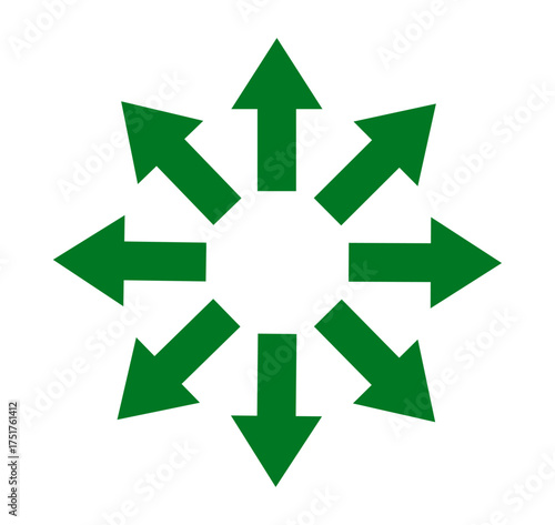 Eight green arrows pointing outward from a center point showing distribution or expansion