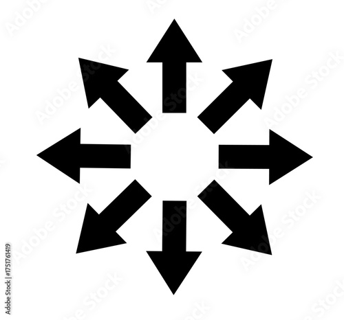 Eight black arrows pointing outward from a center point showing distribution or explosion