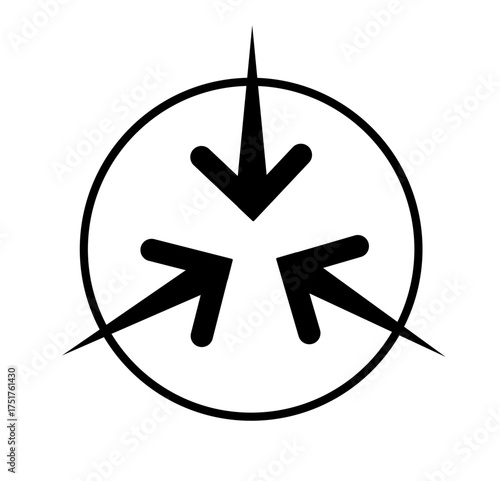 Three arrows pointing inward in a circle icon showing convergence centralization or consolidation