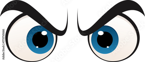 Cartoon eyes glaring intensely, blue irises and furrowed brows conveying anger and intensity.