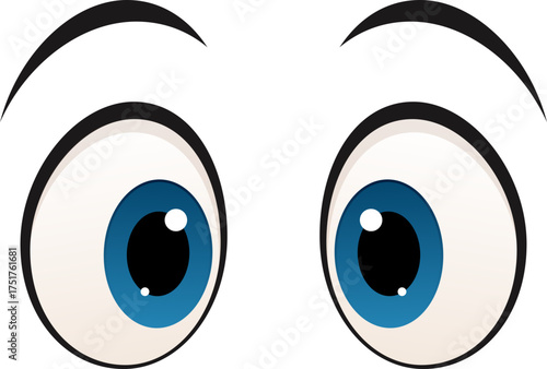 Animated eyeballs with blue irises and thick black eyebrows expressing wide-eyed surprise.