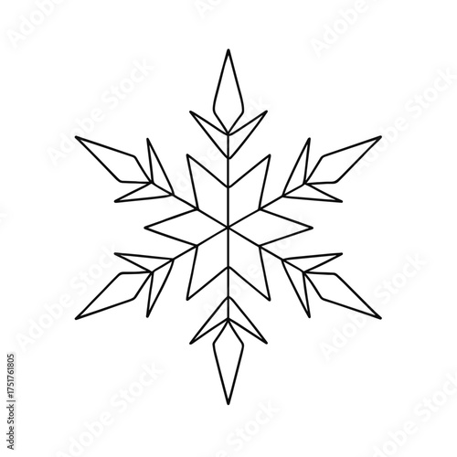 Geometric snowflake design in black outline for Christmas decoration  