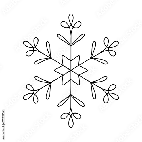 Stylized snowflake illustration with branches and leaves for winter  