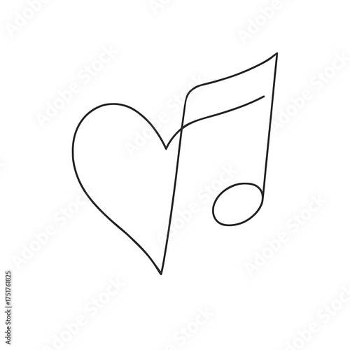 Heart and music note outline in minimalist style  