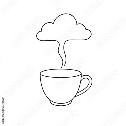 Outline illustration of steaming cup with cloud above it  