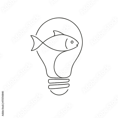 Line art of fish inside a light bulb symbolizing creativity  