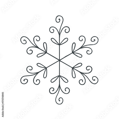 Decorative snowflake design in minimalist style on white background  