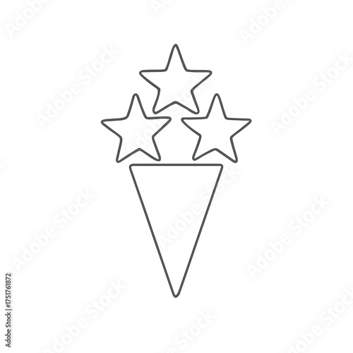 Celebration cone with three stars in minimal line art style  