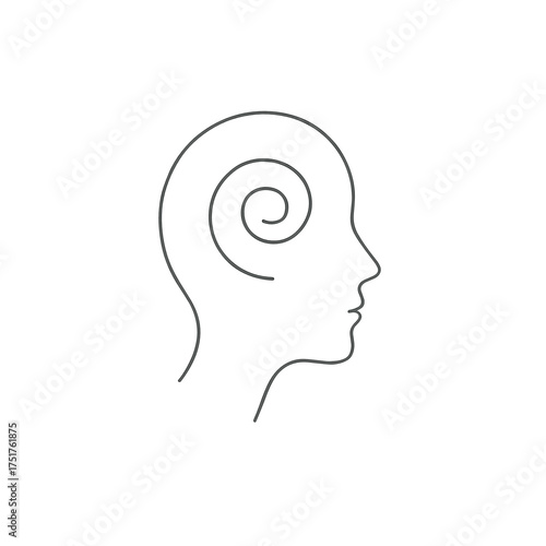 Minimalistic line drawing of a human head with spiral design  