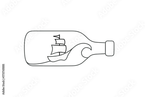 Ship in a bottle illustration with waves in minimalist style  