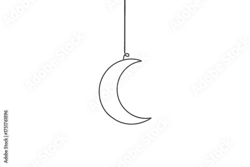 Hanging crescent moon silhouette in minimalist line art style  