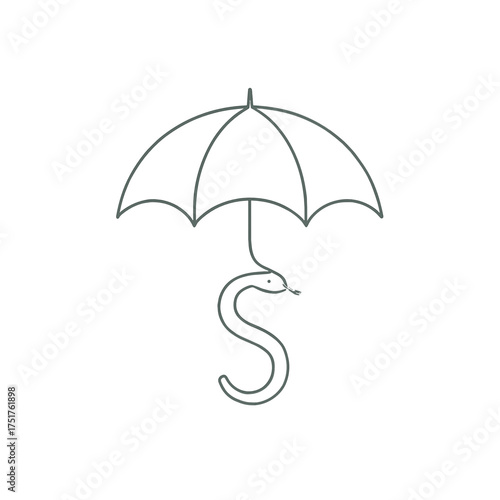 Umbrella with a snake illustration in minimal line art style  