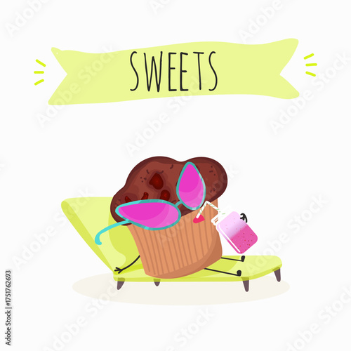 Sweets, bakery funny characters, hand drawn vector illustration.