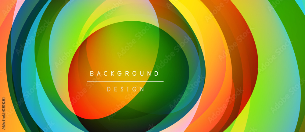 Fototapeta premium Abstract colorful layers create circular design. Vibrant hues blend, forming dynamic background. Modern aesthetic, visually appealing.