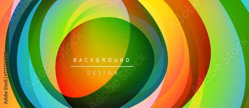 Abstract colorful layers create circular design. Vibrant hues blend, forming dynamic background. Modern aesthetic, visually appealing.