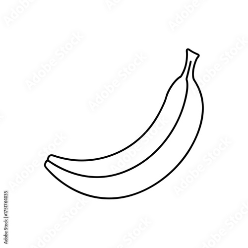 Outline drawing of a single banana on transparent background silhouette