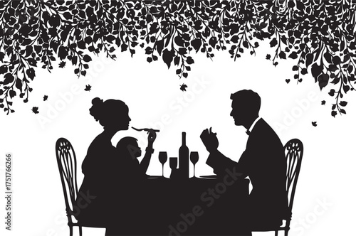 Minimalist family eating dinner together silhouette showing warmth, unity, and love in a simple yet elegant design.