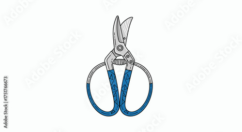 A close up of gardening shears with blue handles.