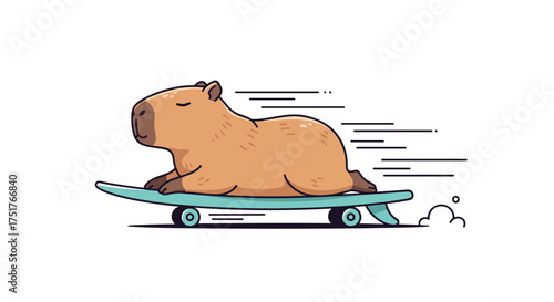A chill capybara glides smoothly on a skateboard.