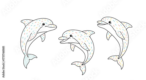 Three playful dolphins leaping in a sea of joy.