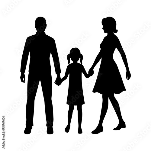 Family Holding Hands Silhouette Vector Art on White Background