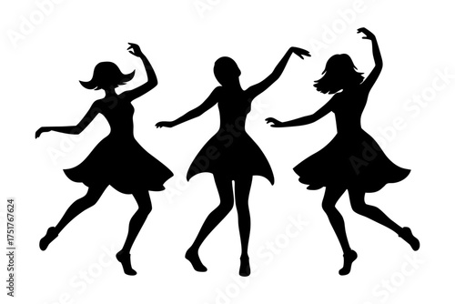 Women Group Dancing Silhouette Vector Illustration
