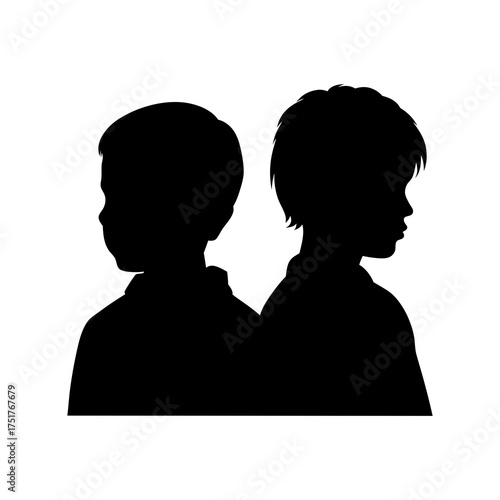 Two Boys Silhouette Vector Illustration on White Background