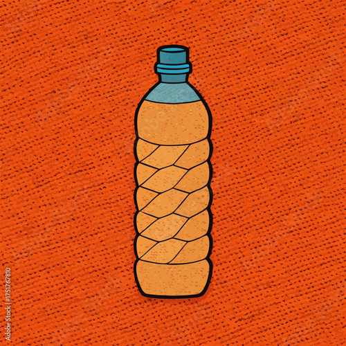 Plastic bottle illustration on orange textured background