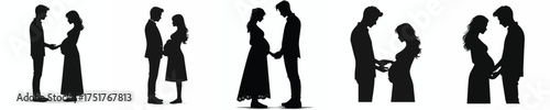 vector silhouette of husband holding hand of pregnant wife