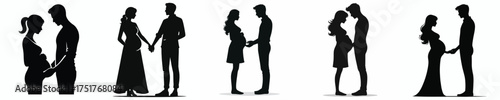 vector silhouette of husband holding hand of pregnant wife
