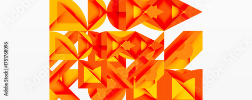Abstract geometric composition. Orange hues dominate, forming fragmented shapes. Dynamic texture creates visual interest.