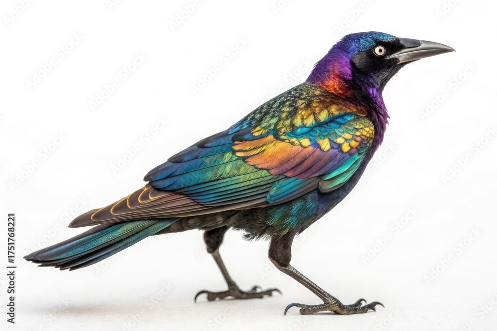 Fototapeta premium Colorful Bird in Profile With Iridescent Feathers Showing Vibrant Hues