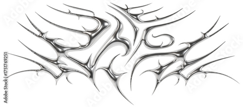 Abstract metallic futuristic 3D tribal y2k chrome shape, aesthetic cyber gothic style neotribal tattoo design